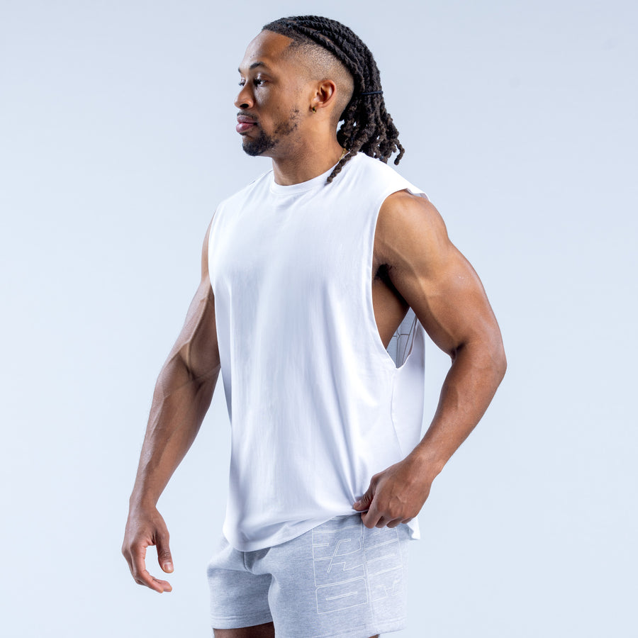 White sleeveless tank top with crew neck