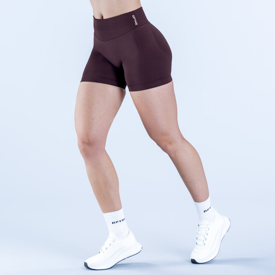 Maroon impact shorts with high waistband and smooth stretch fit