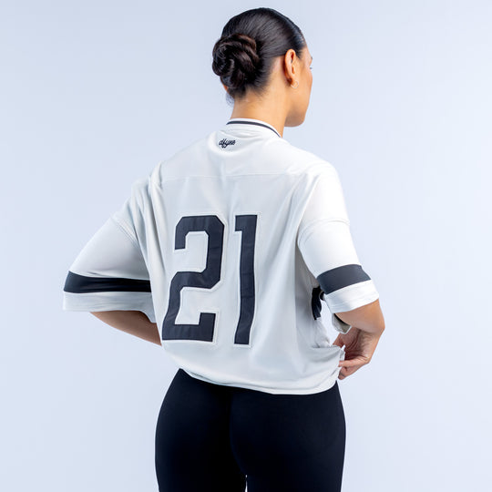 4th Birthday short-sleeve top, white with black accents and large back number 21