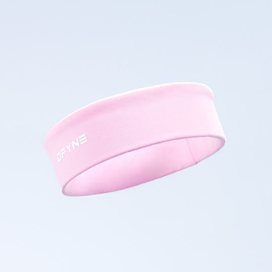 Pink wide headband with DPYNE logo on side