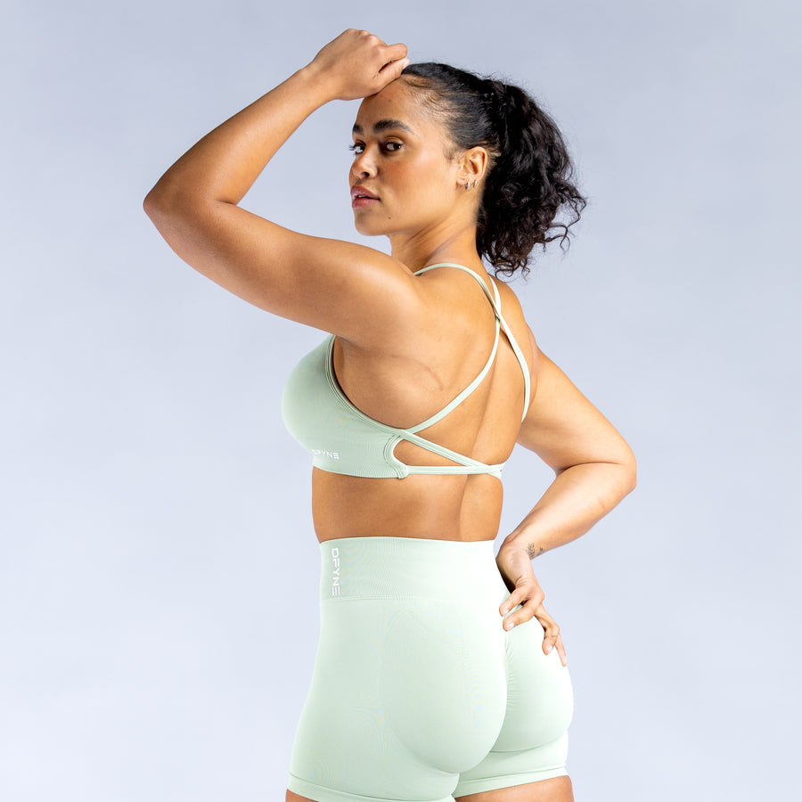 Mint backless sports bra with cross-back strap design