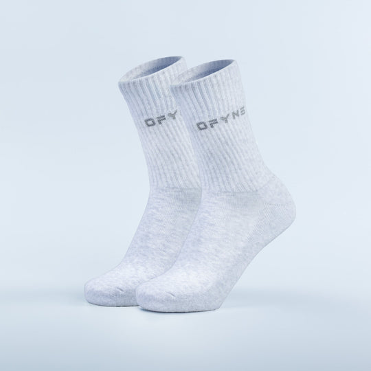 Ribbed crew socks, light gray with ORYN logo at cuff