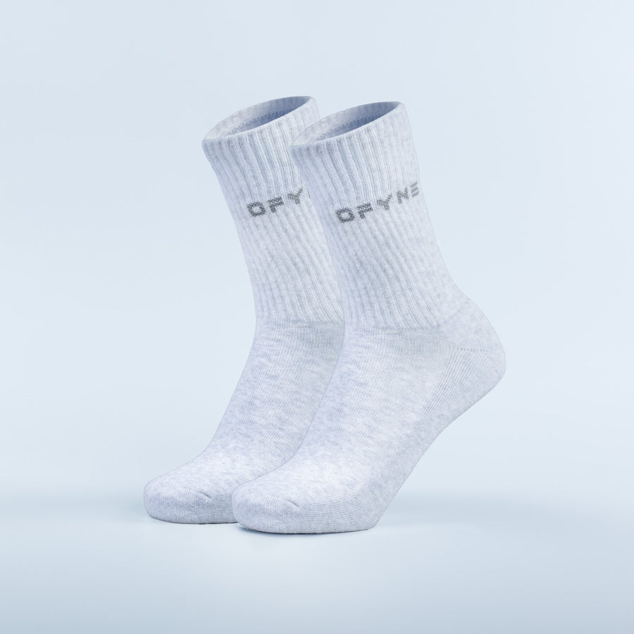 Ribbed crew socks, light gray with ORYN logo at cuff
