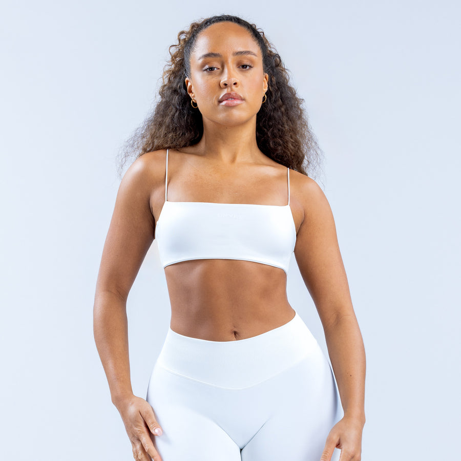 White strappy bralette with slim straps and supportive underband