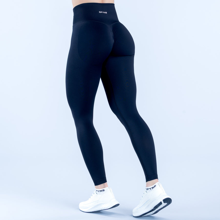 Dynamic leggings in dark navy, high-waist with contoured back