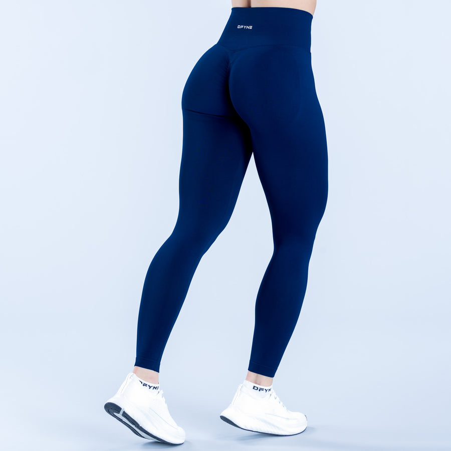 Dynamic leggings, dark blue high-waist full length with small logo at waistband