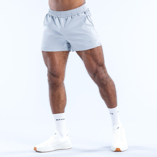 Men's light blue training shorts, 4-in inseam, elastic waistband