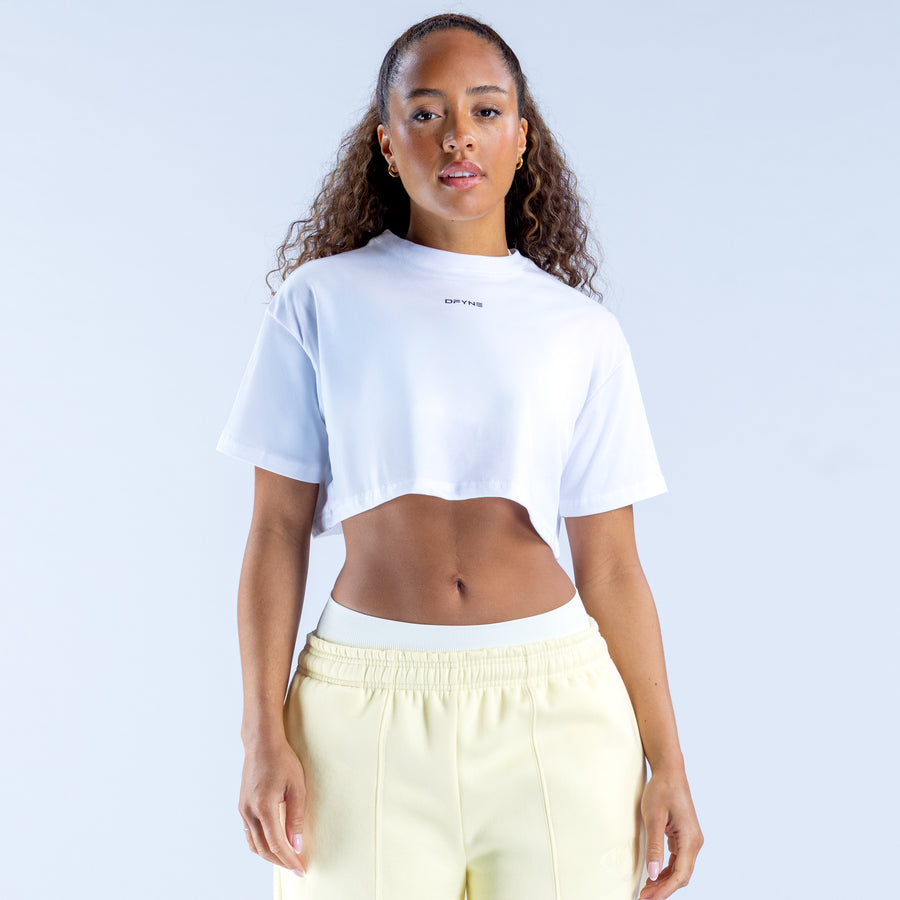 Revive crop tee, white crew-neck cropped T-shirt with short sleeves