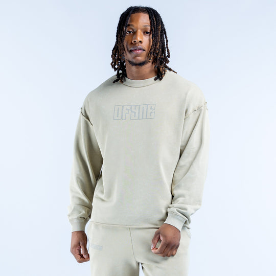 Washed light-green crewneck sweatshirt with front logo graphic and ribbed cuffs