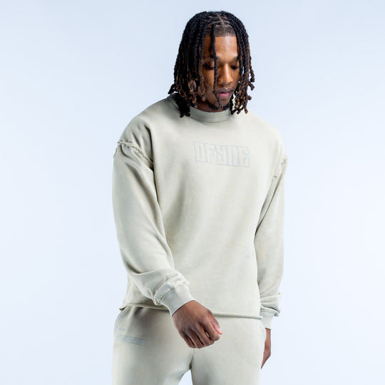 Washed light-green crewneck sweatshirt with front logo graphic and long sleeves