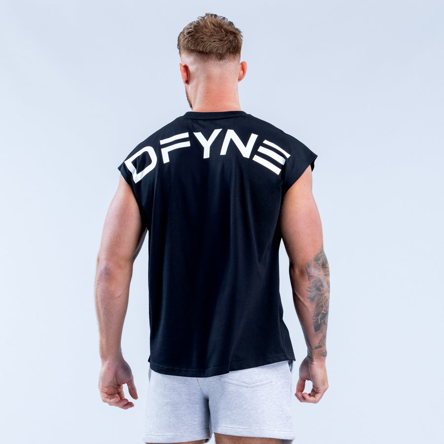Black signature tank top, back DFYN logo with white shoulder stripes.