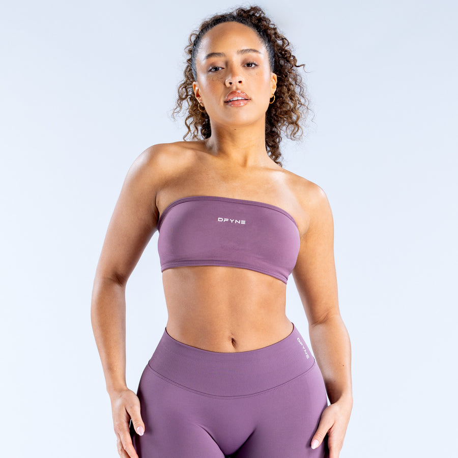 Backless bandeau bra in mauve with center logo on front band