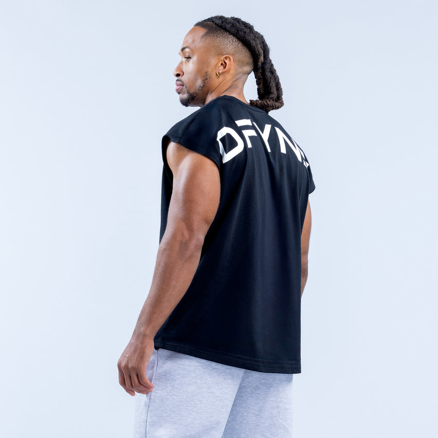 Black signature tank top, side/back view with DFYN logo on the back.