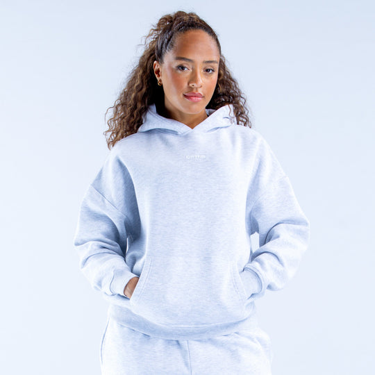 Light blue pullover hoodie with hood and front kangaroo pocket
