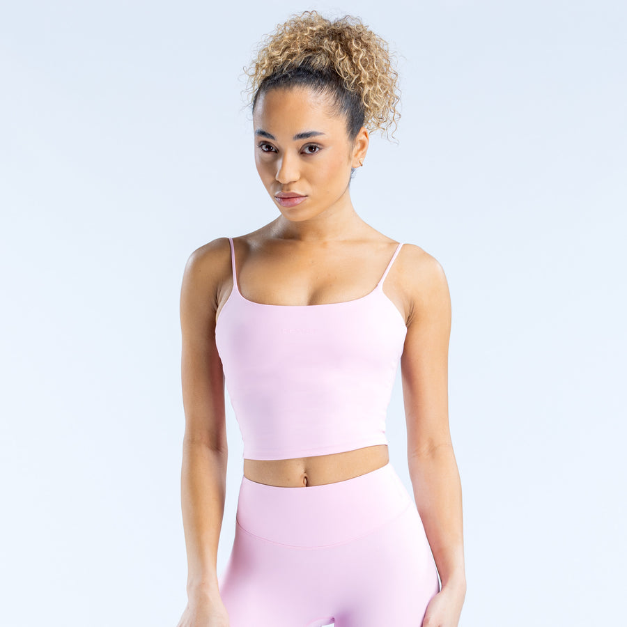 Origin strappy top, light purple/pink crop tank with spaghetti straps