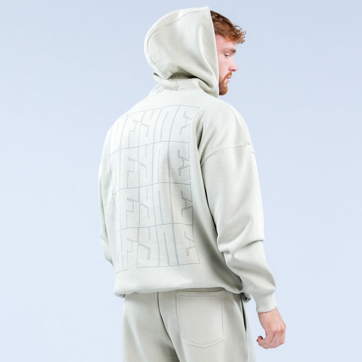 Light green hoodie with large back graphic print and pullover hood