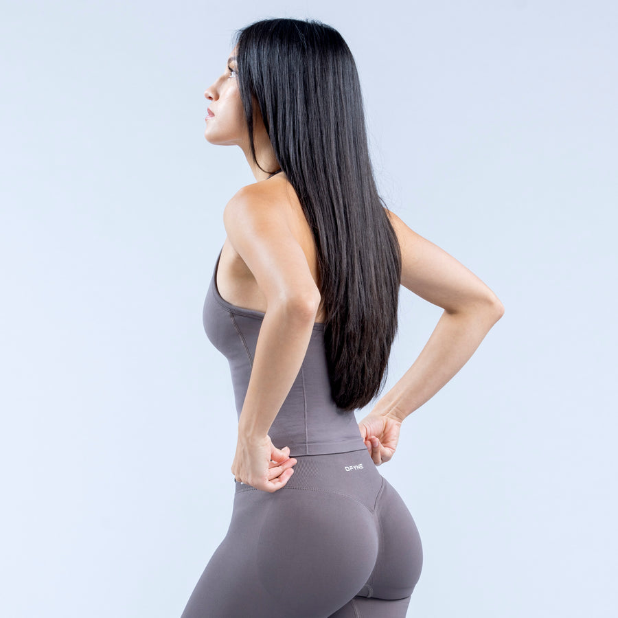 Longline strappy sports top, dark gray, racer back and straight hem