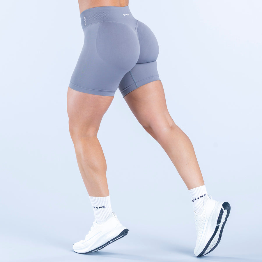 6.5-inch impact shorts in blue-gray, back view with smooth compression-style fabric