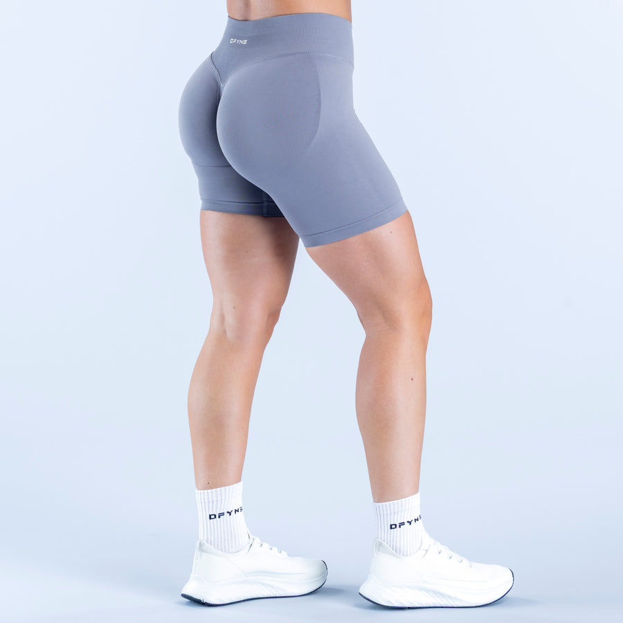 6.5-inch impact shorts in blue-gray, rear view with contoured paneling