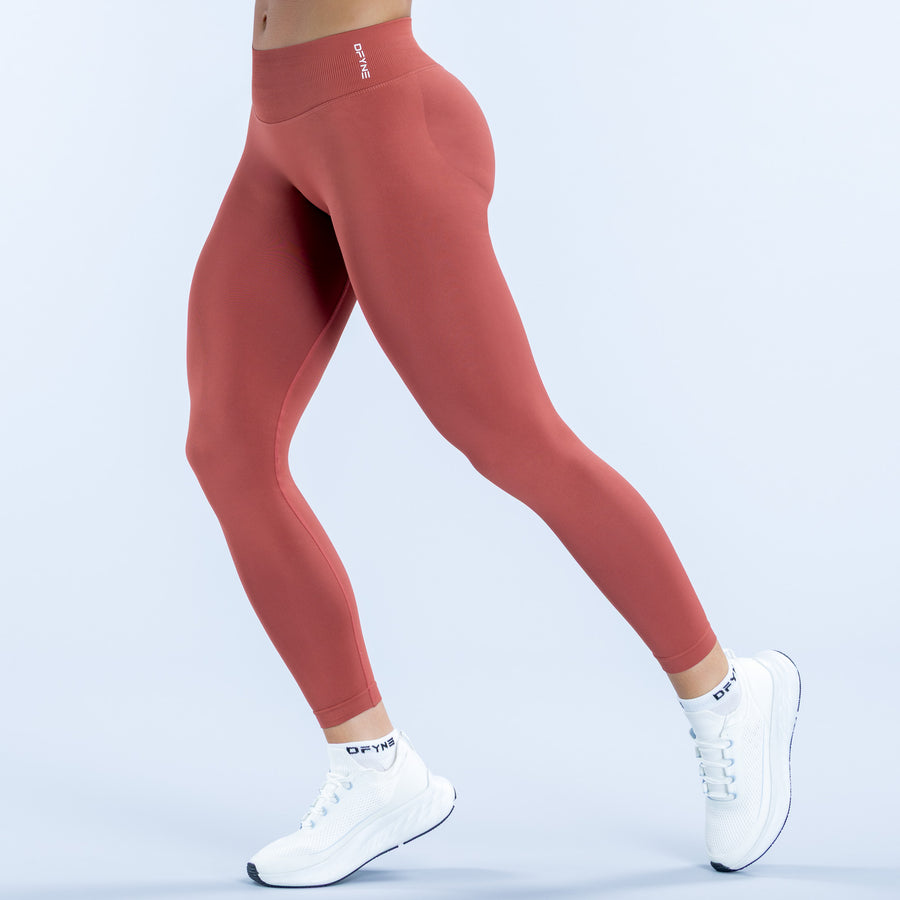 Terracotta impact leggings with smooth high-rise waistband and straight full-length leg