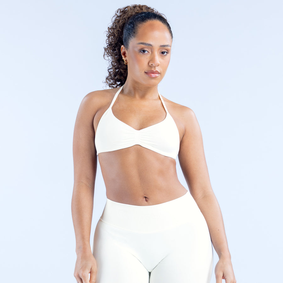 Impact strappy bra, white, triangle cups with thin adjustable shoulder straps