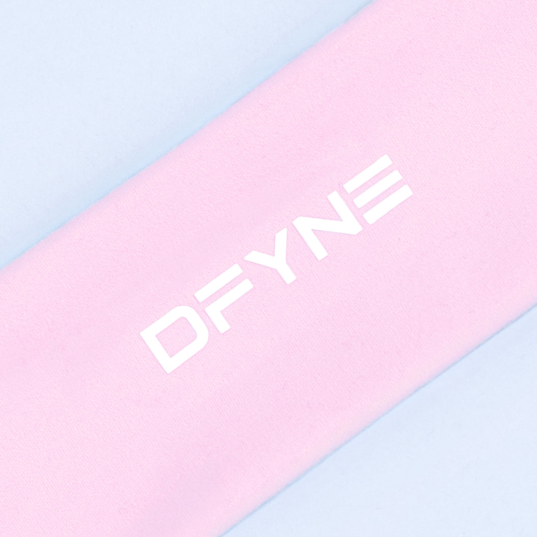 Pink fabric headband with DPYNE logo print