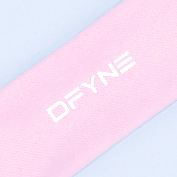 Pink fabric headband with DPYNE logo print