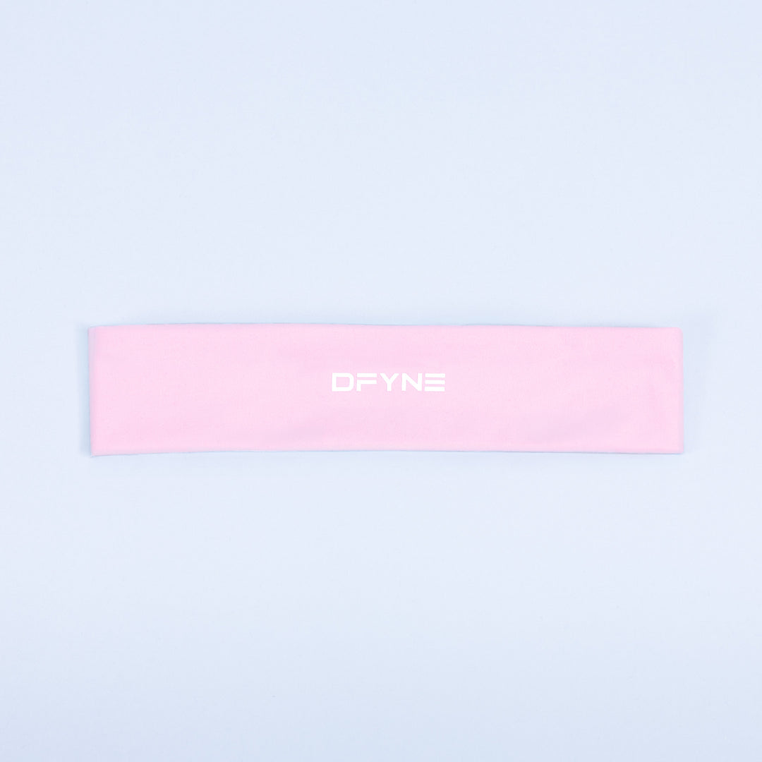Pink DPYNE headband in a flat rectangular view