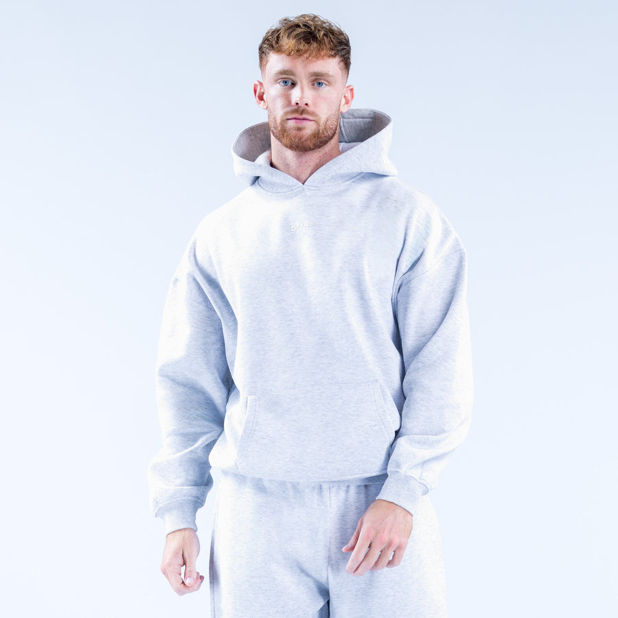 Light blue pullover hoodie with drawstring hood and kangaroo pocket