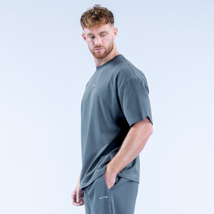Men's graphic T-shirt in dark gray, crew neck, short sleeves