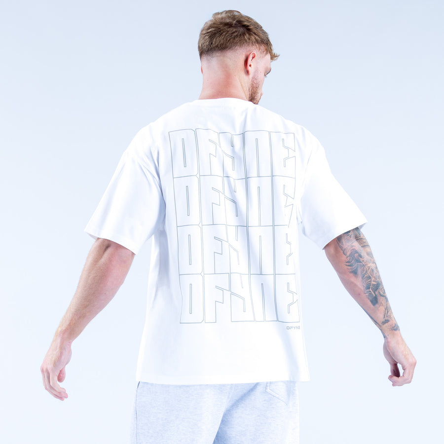 White graphic back t-shirt with large outlined abstract print