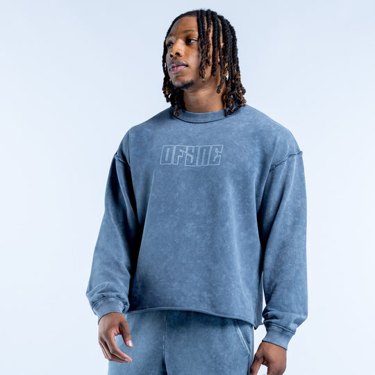 Washed blue crewneck sweatshirt with OFFSITE front print and relaxed fit