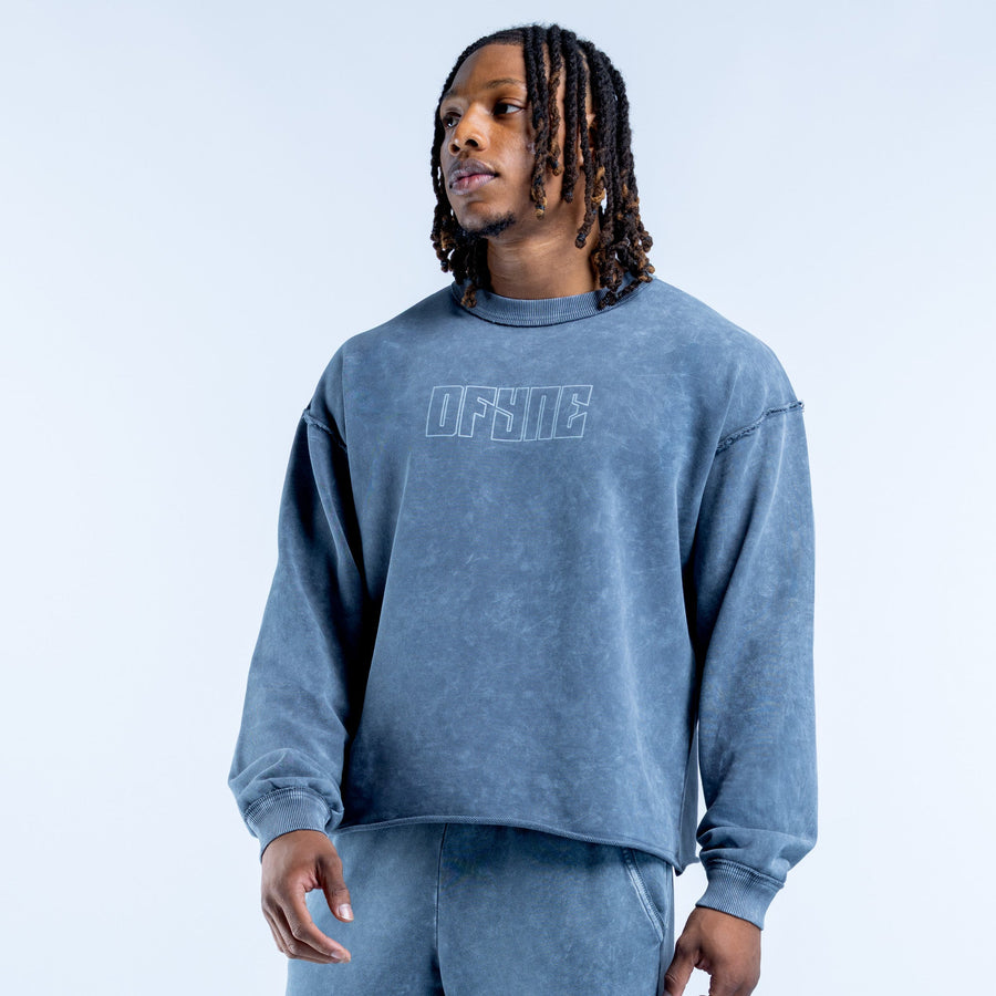 Washed blue crewneck sweatshirt with OFFSITE front print and relaxed fit