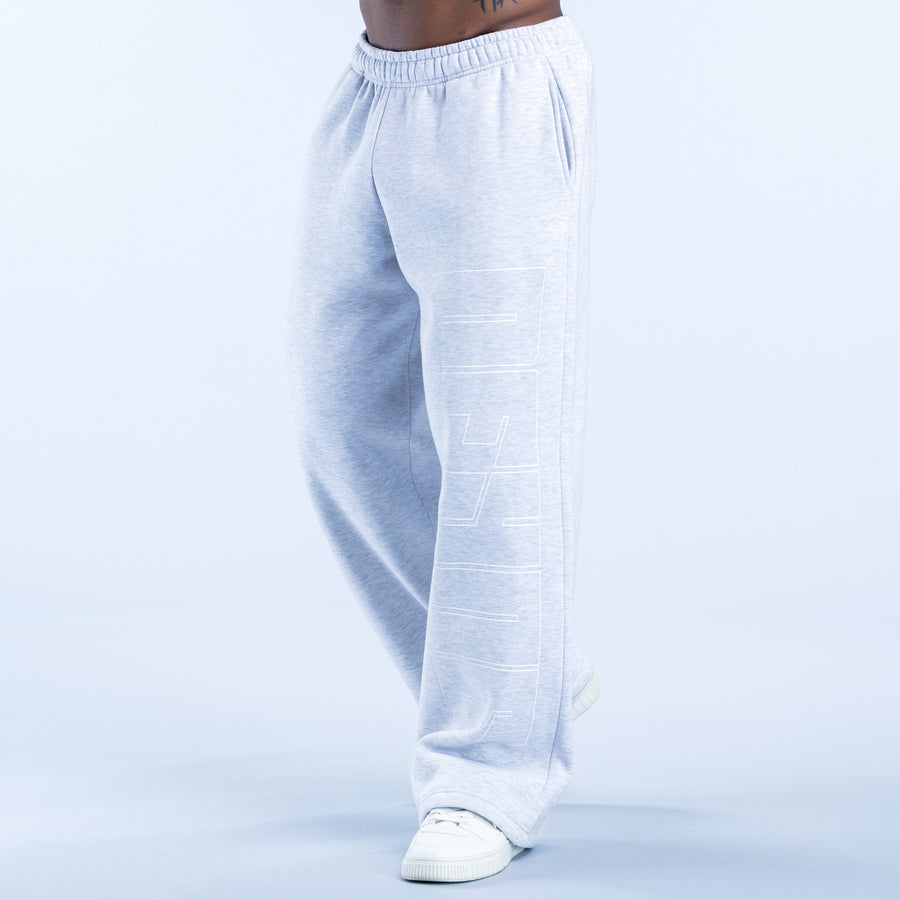 Light blue heather graphic straight-leg joggers with elastic waistband and side pocket