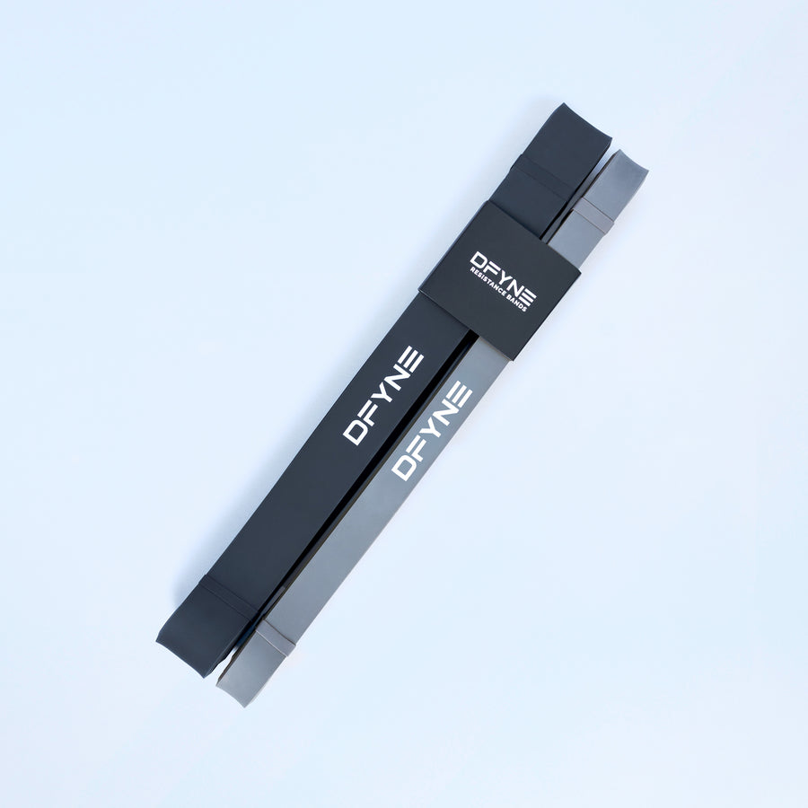 Resistance band 2-pack, black fabric loop bands with printed branding