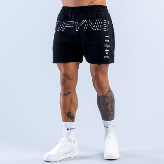 Black DFYNE logo jogger shorts with elastic waistband and side pockets