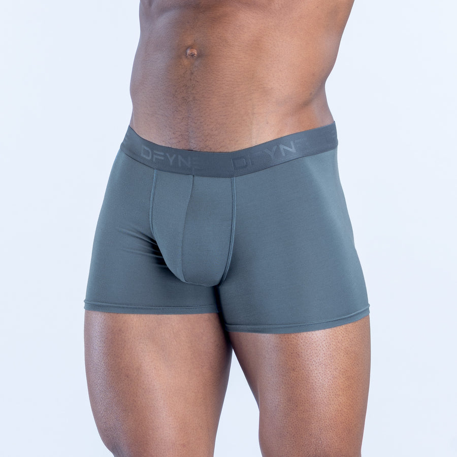 Blue-green boxer briefs, stretch fabric with contoured pouch and elastic waistband