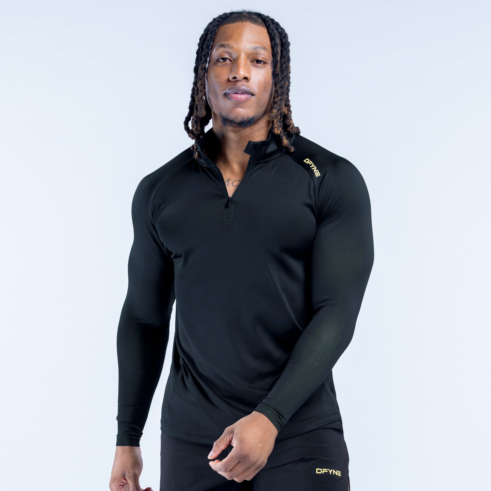 トップス PHEENY Heavy weight border tucked sleeve Unbound Quarter Zip – DFYNE