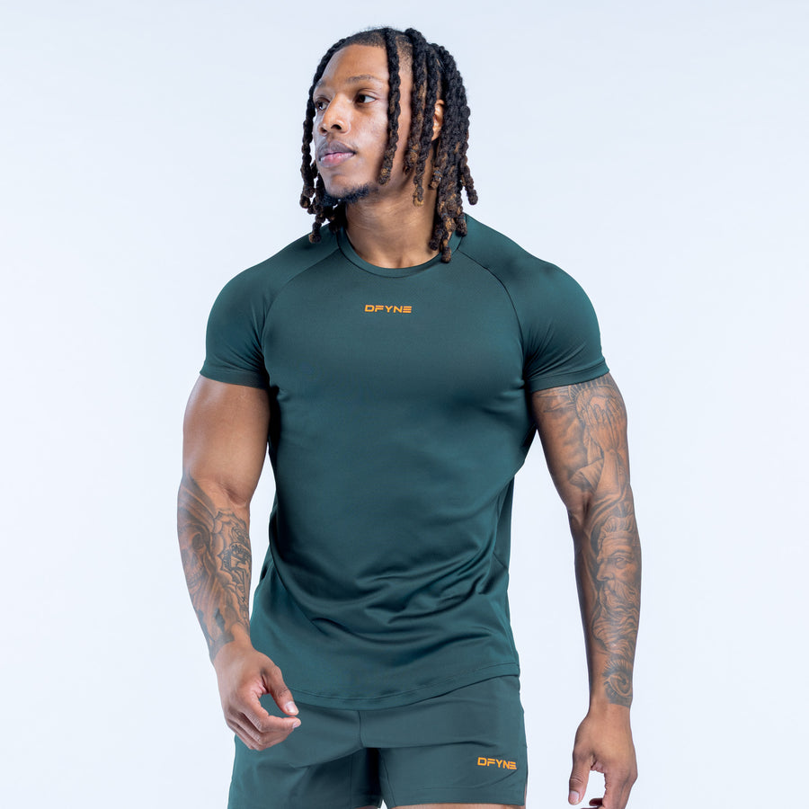 Dark green training T-shirt, crew neck and chest logo