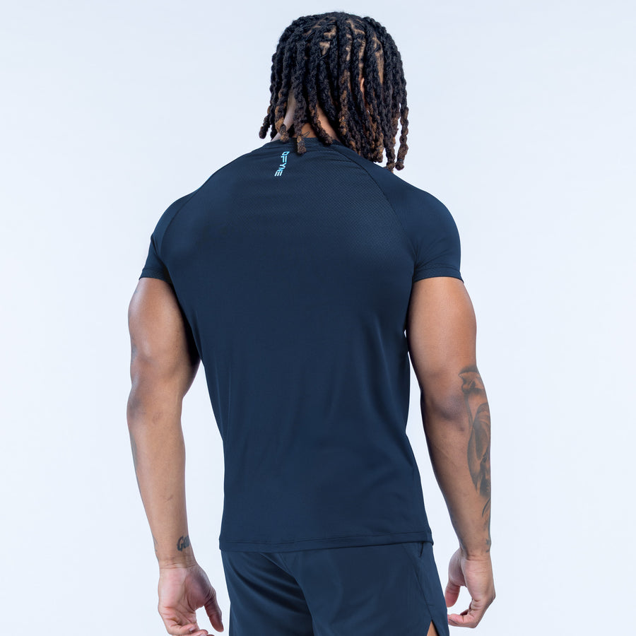 Navy training T-shirt, back view with small logo at the neck