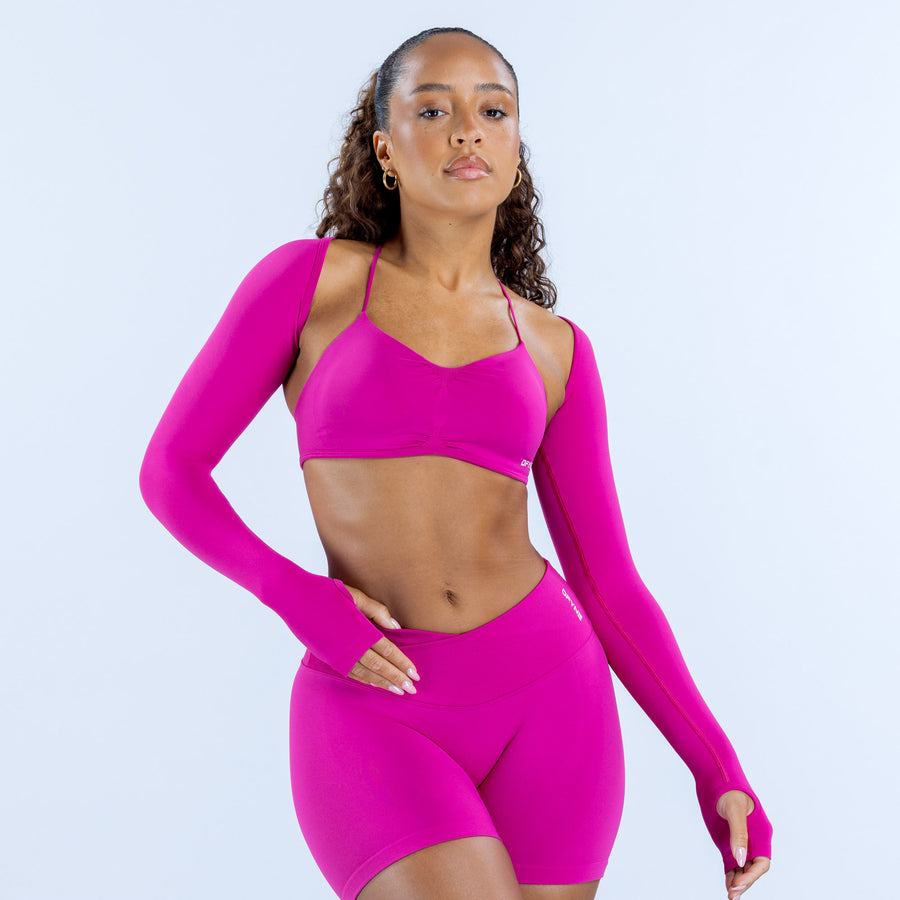 Vision shrug in bright magenta, fitted long-sleeve cover-up for activewear